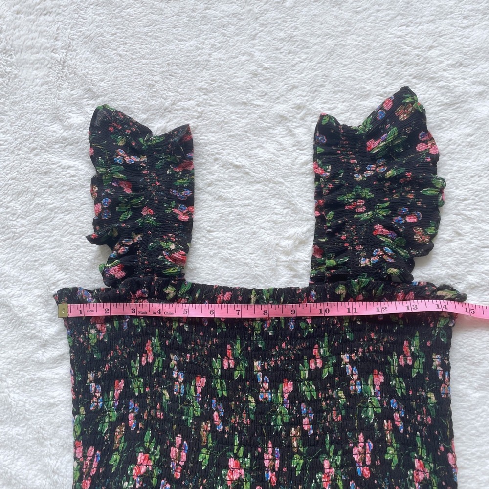 Floral Square-Neck Midi Dress - Black with Pink & Green Floral - Picture 6 of 8